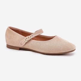 Ballerines avec ceinture et boucle écologique en daim beige 4