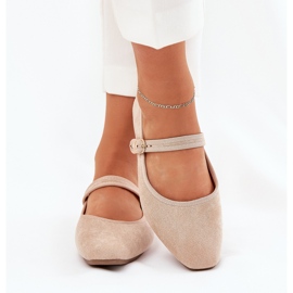 Ballerines avec ceinture et boucle écologique en daim beige 3