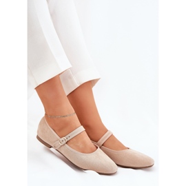 Ballerines avec ceinture et boucle écologique en daim beige 5