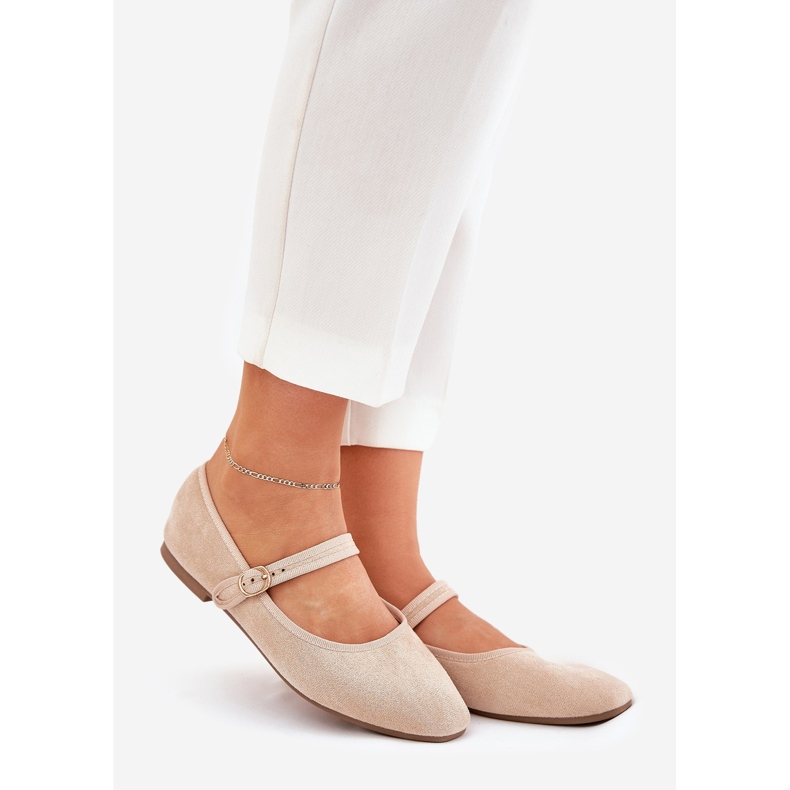 Ballerines avec ceinture et boucle écologique en daim beige 1