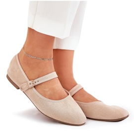 Ballerines avec ceinture et boucle écologique en daim beige 8