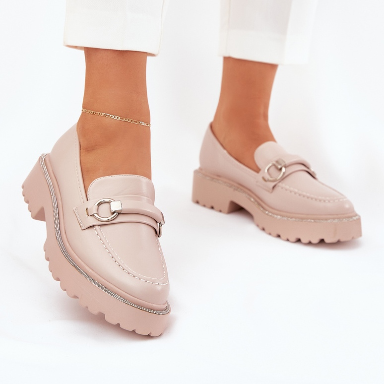 Mocassins pour femmes décorés de zircons beige 2