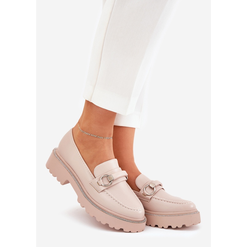 Mocassins pour femmes décorés de zircons beige 1