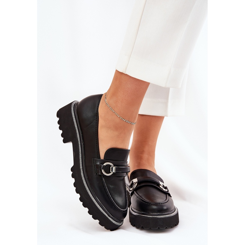 Mocassins pour femmes décorés de zircons noirs le noir 2 Mocassins pour femmes décorés de zircons noirs le noir 2