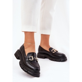 Mocassins en cuir pour femmes avec détail doré noir 2