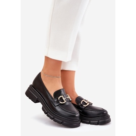 Mocassins en cuir pour femmes avec détail doré noir 1