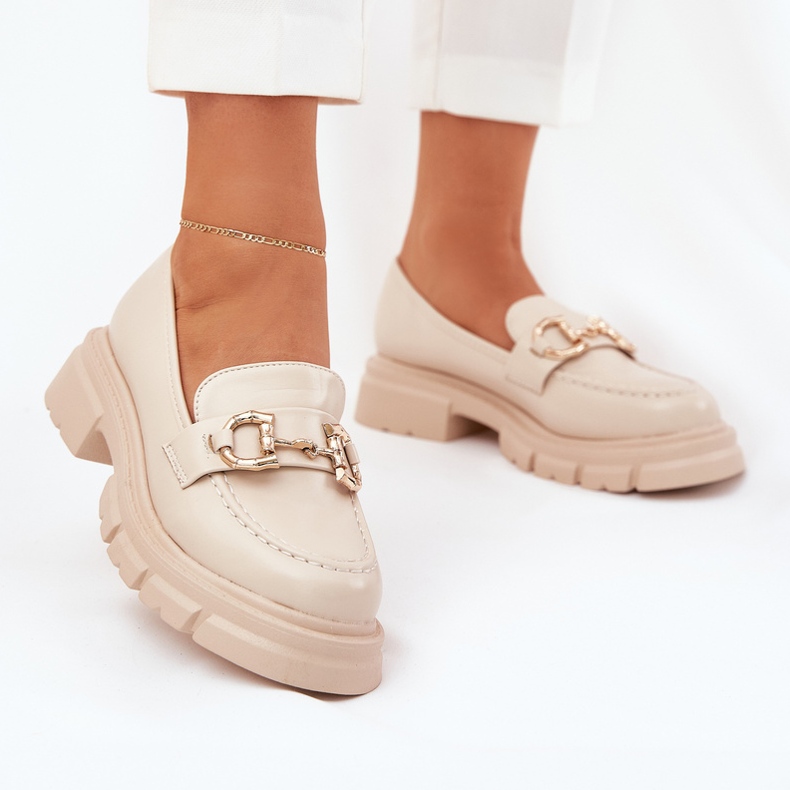 Mandards en cuir Eco pour femmes avec des détails dorés beige 2