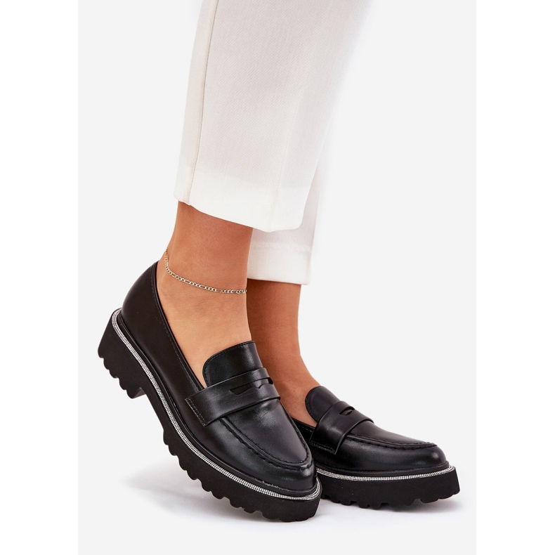 Mocassins en cuir écologique pour femmes avec zircons noirs le noir 1 Mocassins en cuir écologique pour femmes avec zircons noirs le noir 1