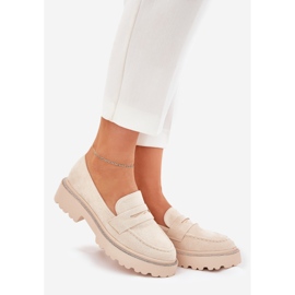 Les éco-mocassins féminines avec des zircons beige 1