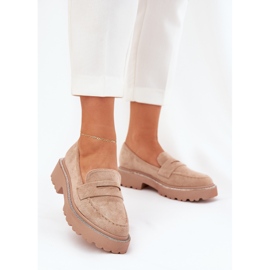 Éco-mocassins féminines avec des zircons kaki beige 2