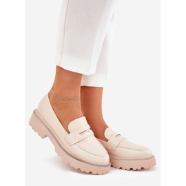Mocassins en cuir écologique pour femmes avec zircons beige 1