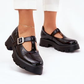 Chaussures pour femmes peintes avec une pince sur la plate-forme et des talons plats noirs 2