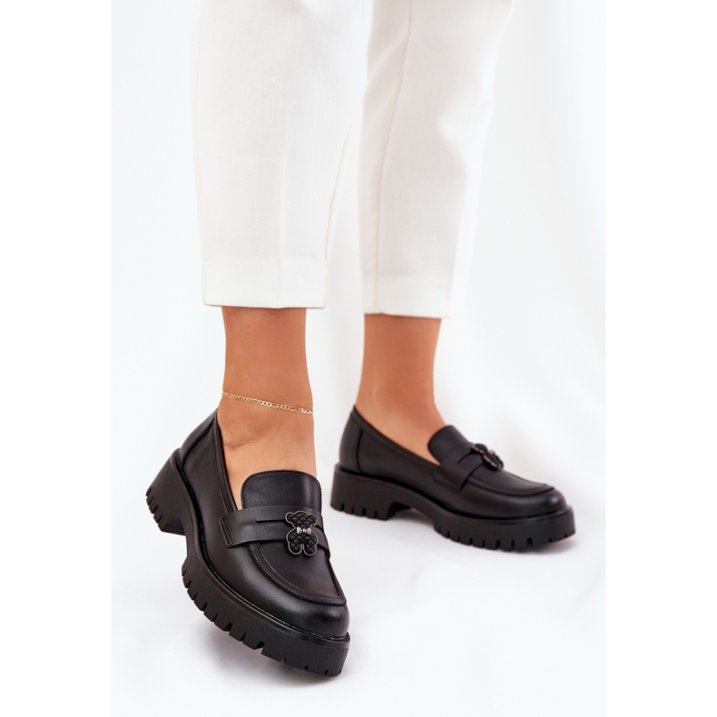 Mocassins en cuir féminin avec épingles Bear Vinceza 18109 Black noir 2