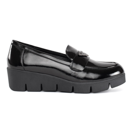 Goodin Mocassins femme vernis noirs à semelle épaisse 1
