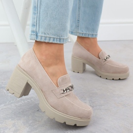 Chaussures pour femmes avec daim beige Potocki SZ12629 avec une chaîne 5