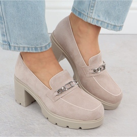 Chaussures pour femmes avec daim beige Potocki SZ12629 avec une chaîne 6