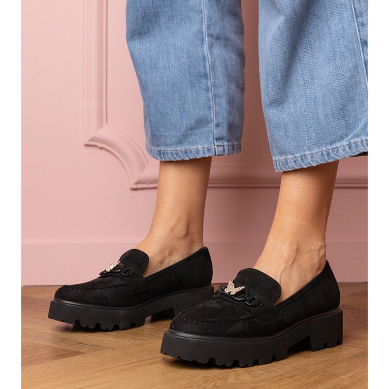 Mandards pour femmes noires avec un papillon de zircon 1