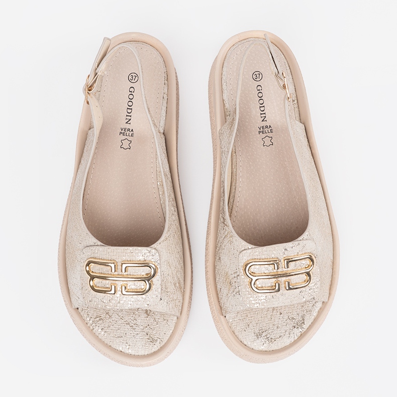 Goodin Sandales plates avec décoration taupe beige 2 Goodin Sandales plates avec décoration taupe beige 2