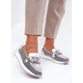 S.Barski Mocassins en cuir féminin avec un ornement LR51-966 Silver argent 2