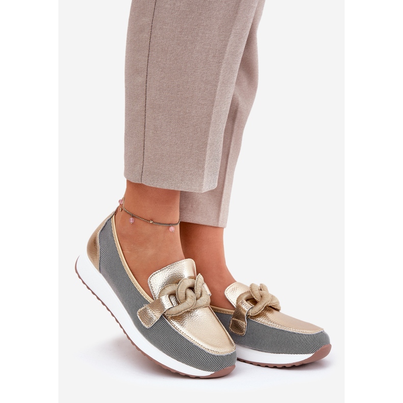 S.Barski Mocassins en cuir féminin avec un ornement LR51-966 Gold d'or 1 S.Barski Mocassins en cuir féminin avec un ornement LR51-966 Gold d'or 1