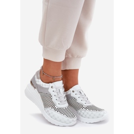 Cuir OpenWork Sports Shoes Sneakers on Wedge S.Barski LR51-641 blanc 1