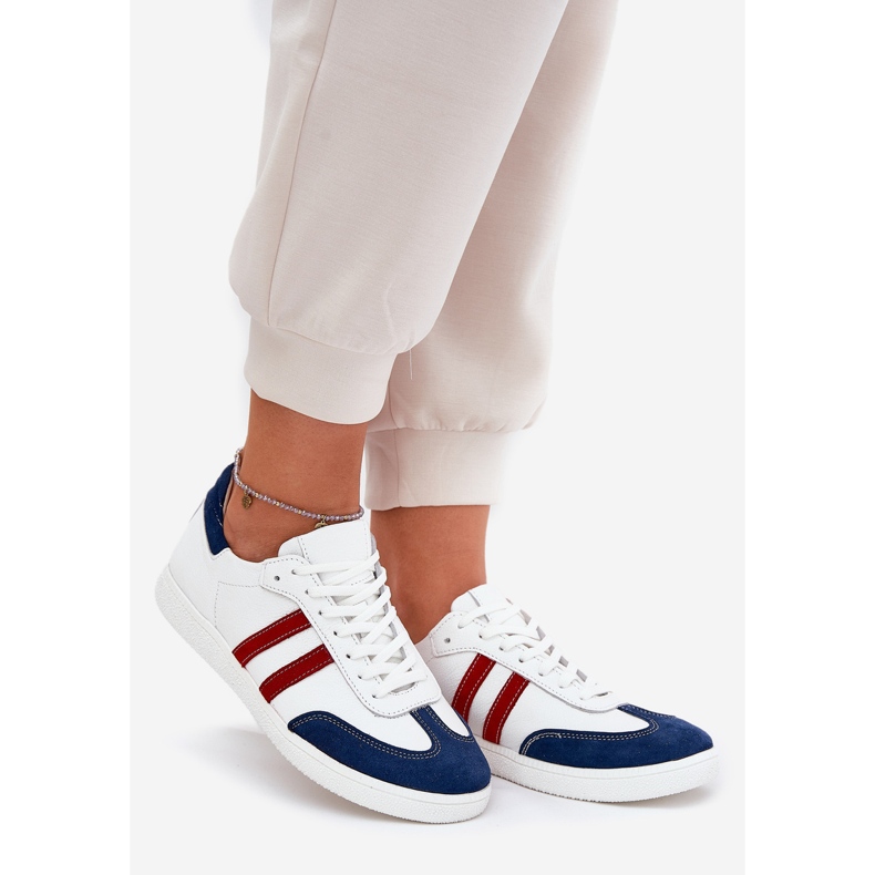 Zazoo N1068 Leather Low Women's White and Navy Blue Bneakers blanche 1 Zazoo N1068 Leather Low Women's White and Navy Blue Bneakers blanche 1