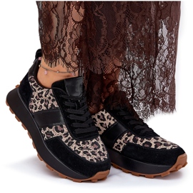 Baskets en daim féminin sur la plate-forme Leopard Vinceza 66793 Black le noir 10