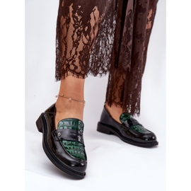 Peint Vinceza Mocasins en cuir féminin 91125 Green-Black noir 2