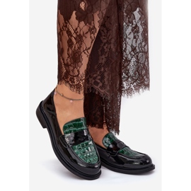 Peint Vinceza Mocasins en cuir féminin 91125 Green-Black noir 1