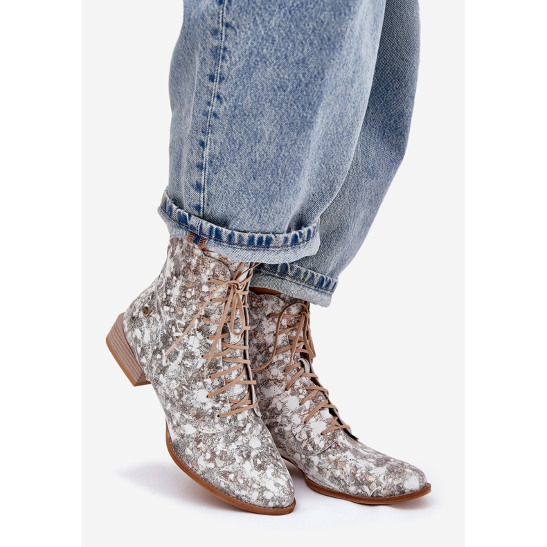 Maciejka à talons plates à motifs en cuir 06391-25 Bottes beige 1