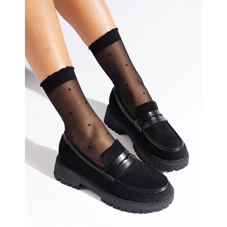 Mocassins femme Shelovet en daim noir le noir 1