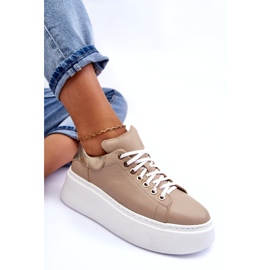 Lemar Chaussures de sport en cuir féminin sur la plate-forme beige 1