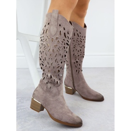 Bottes ouvertes avec en daim sombre beige Vinceza 58453 3