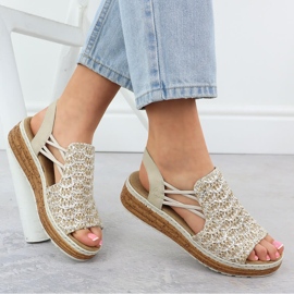 Sandales féminines sur le groupe de plate-forme Beige Rieker 62741-60 1