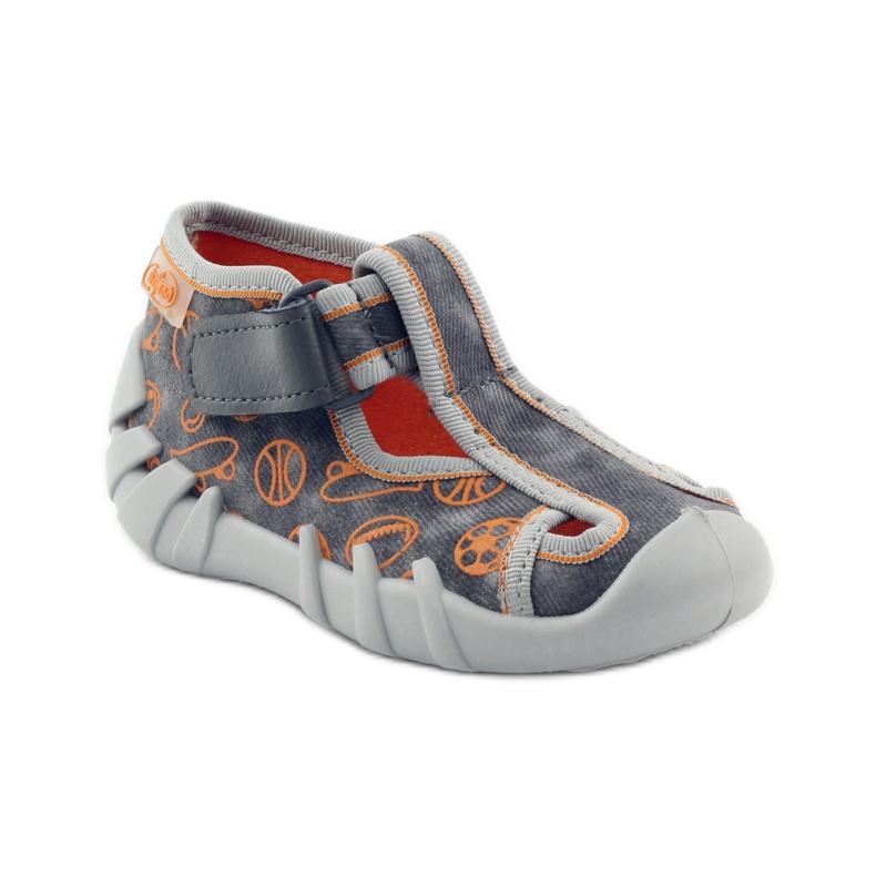 Befado chaussures pour enfants pantoufles 190p082 gris orange 1