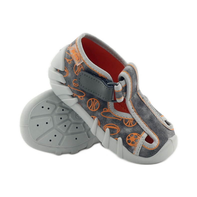 Befado chaussures pour enfants pantoufles 190p082 gris orange 3