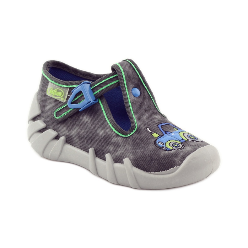 Chaussons garçon tracteur Befado 110p316 bleu gris vert 1