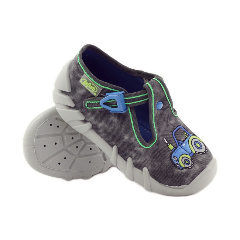 Chaussons garçon tracteur Befado 110p316 bleu gris vert 3