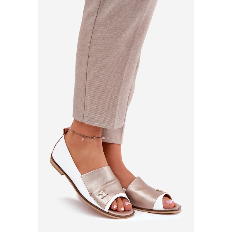 Ballerines élégantes en cuir avec doigts nus zazoo 1865 blanc et or 1