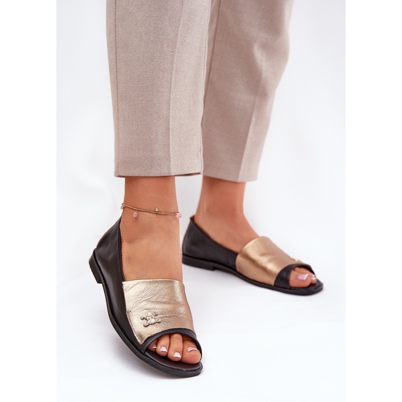 Ballerines élégantes en cuir avec doigts nus Zazoo 1865 Gold-Black le noir 2