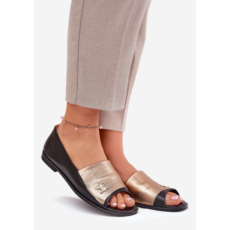 Ballerines élégantes en cuir avec doigts nus Zazoo 1865 Gold-Black le noir 1