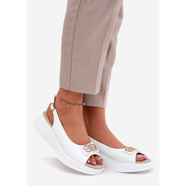 S.Barski Sandales en cuir pour femmes avec un détail décoratif S. Barski LR51-593 blanc 1