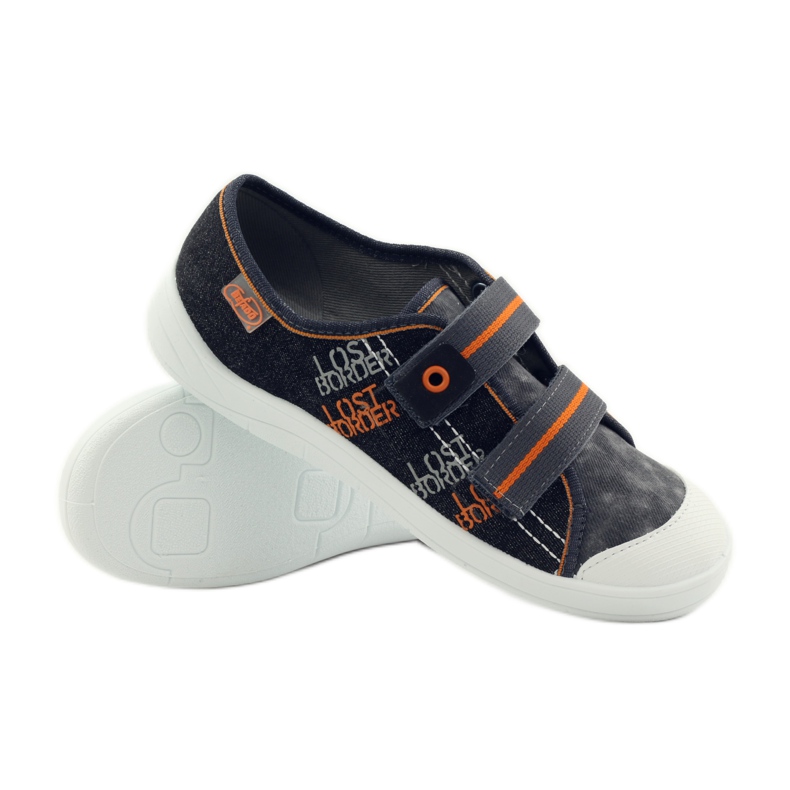 Chaussons baskets garçon navets Befado gris orange noir 3