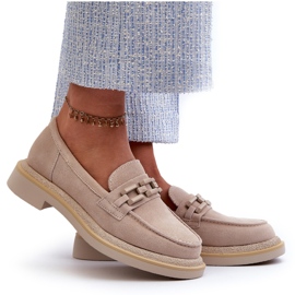 S.Barski Mocassins en cuir à talons plats pour femmes avec décoration tw101 beige léger 4