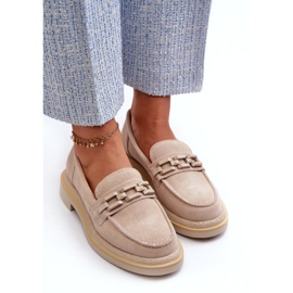 S.Barski Mocassins en cuir à talons plats pour femmes avec décoration tw101 beige léger 3