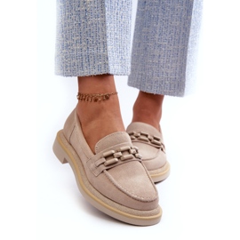 S.Barski Mocassins en cuir à talons plats pour femmes avec décoration tw101 beige léger 2