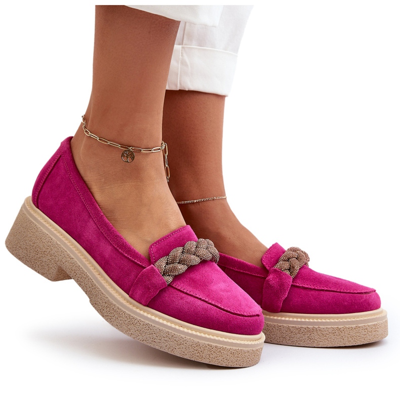 Zazoo 3429 / W Mandards en cuir en daim pour femmes avec un ornement de Fuchsia rose 4
