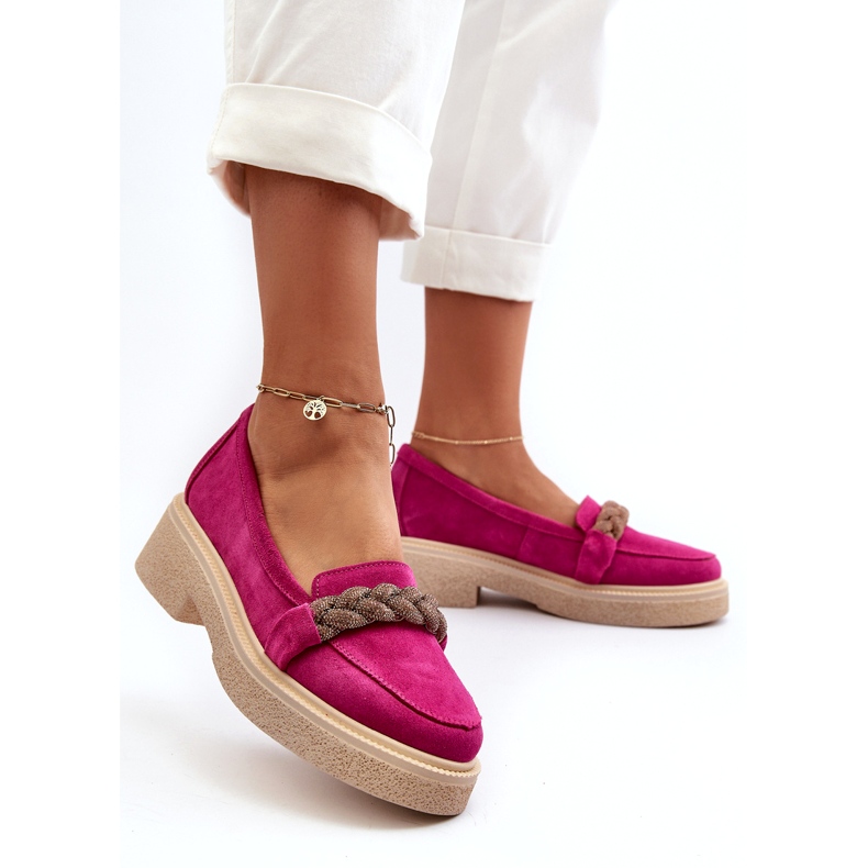 Zazoo 3429 / W Mandards en cuir en daim pour femmes avec un ornement de Fuchsia rose 1