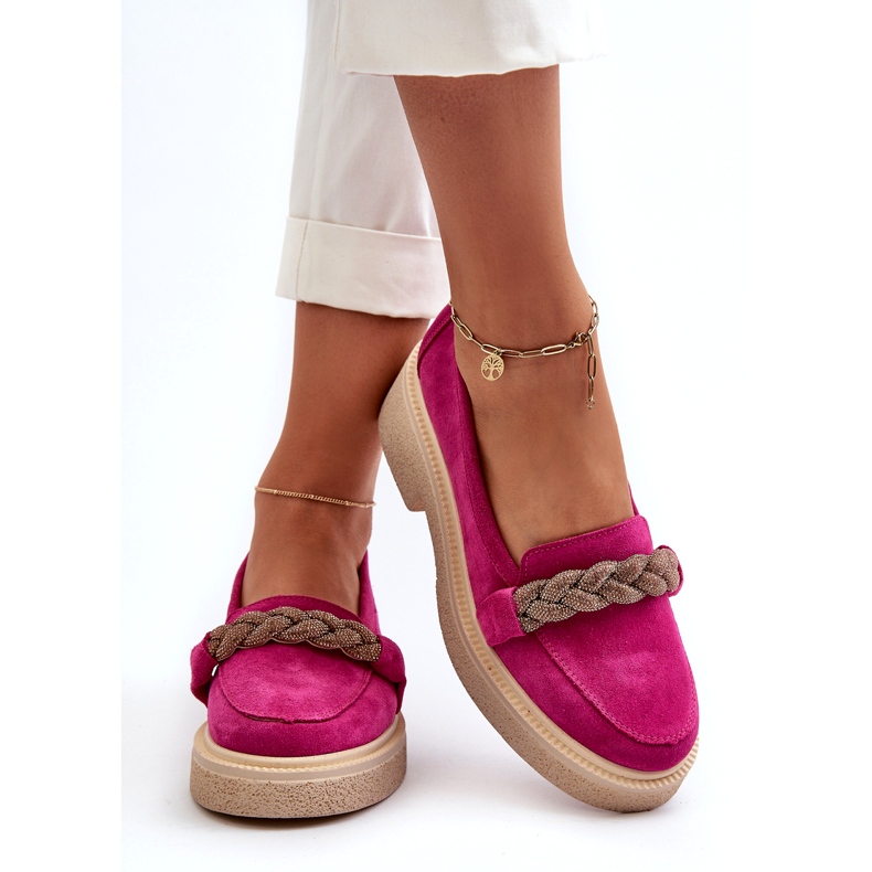 Zazoo 3429 / W Mandards en cuir en daim pour femmes avec un ornement de Fuchsia rose 3