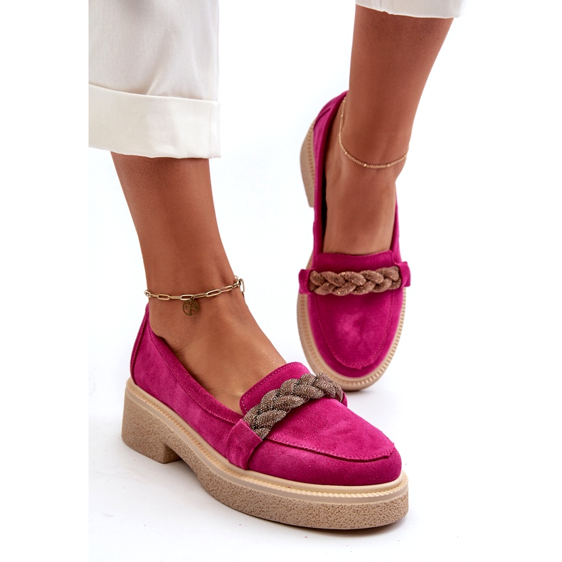 Zazoo 3429 / W Mandards en cuir en daim pour femmes avec un ornement de Fuchsia rose 2